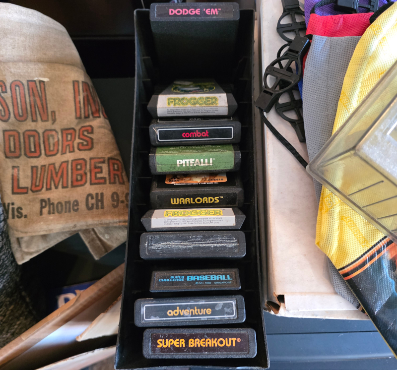 Dusty old Atari 2600 games at an estate sale